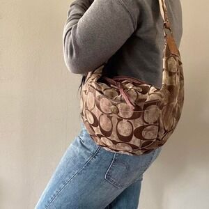 Vintage Coach Hobo Signature Canvas Shoulder Bag Y2K Purple Interior